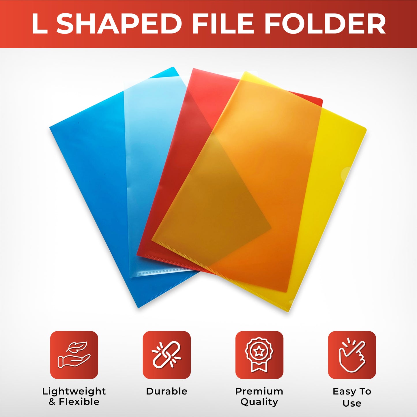 Pack of 200 A4 Assorted Colour L Shaped Open Top and Side Report File Folders