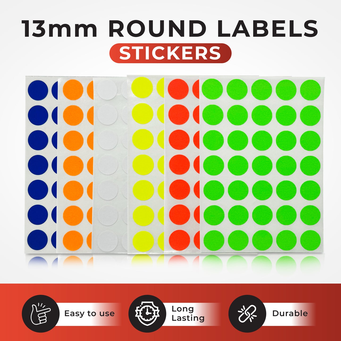 Pack of 140 Fluorescent Yellow 13mm Round Labels - Stickers