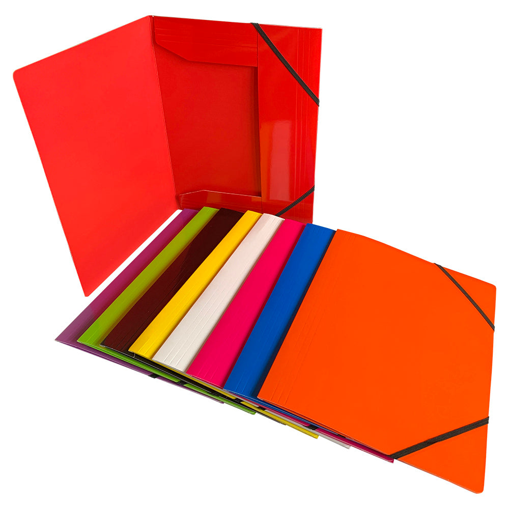 Janrax A4 Orange Laminated Card 3 Flap Folder with Elastic Closure