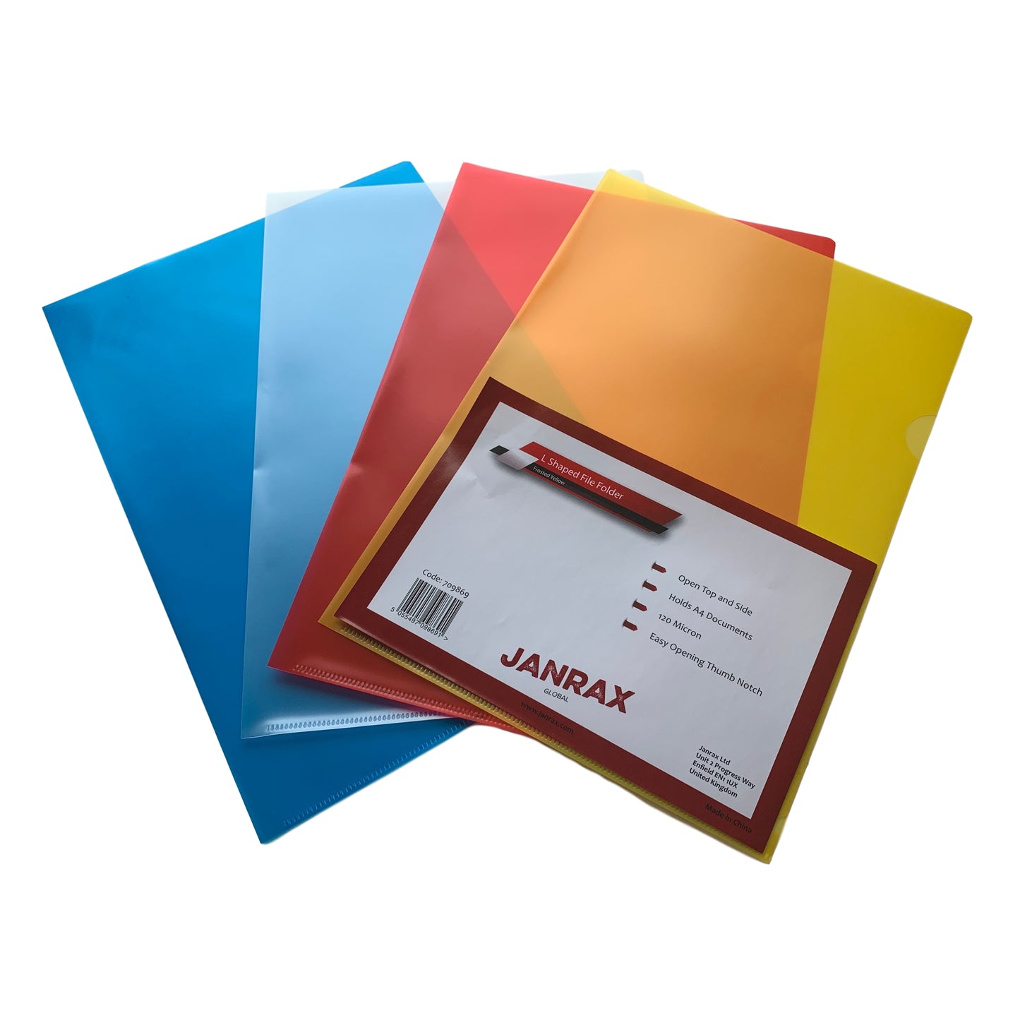 Pack of 200 A4 Assorted Colour L Shaped Open Top and Side Report File Folders