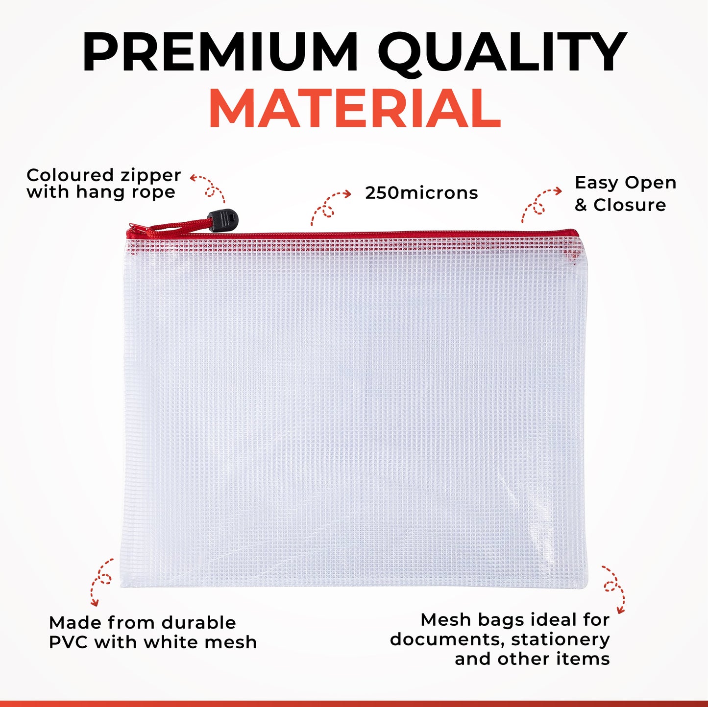 Pack of 12 A4 Yellow PVC Mesh Zip Bags