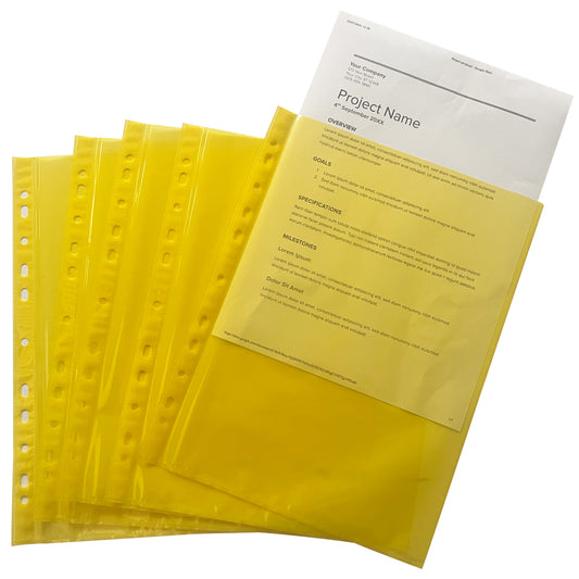 Pack of 50 A4 Yellow Punched Pockets by Janrax