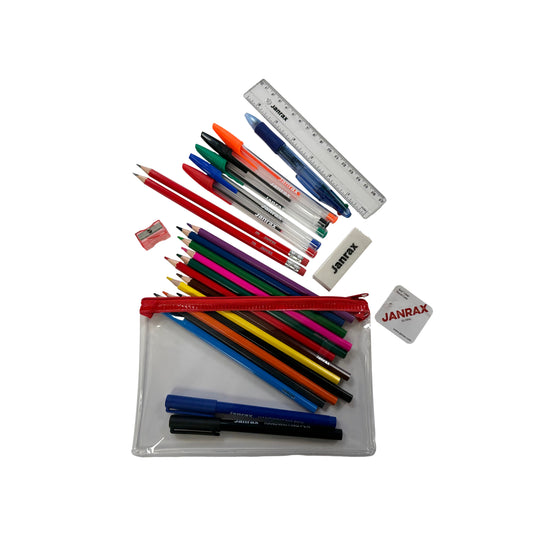 Stationery Filled Red Zip 8x5" Pencil Case with Colouring Pencils