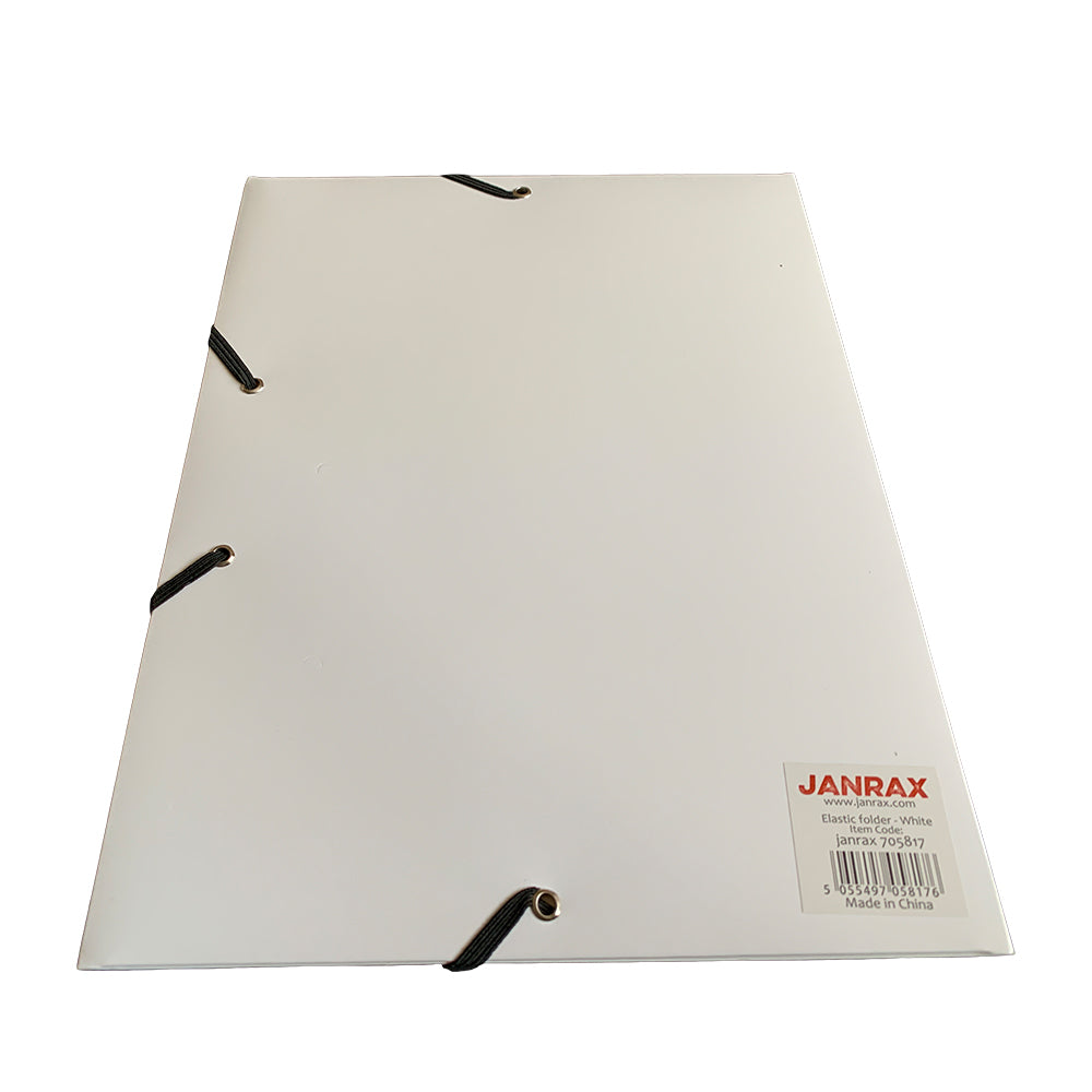 Janrax A4 White Laminated Card 3 Flap Folder with Elastic Closure