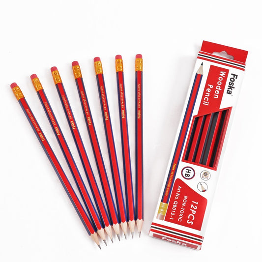 Pack of 12 7'' Sharpened Wooden HB Pencils with Eraser