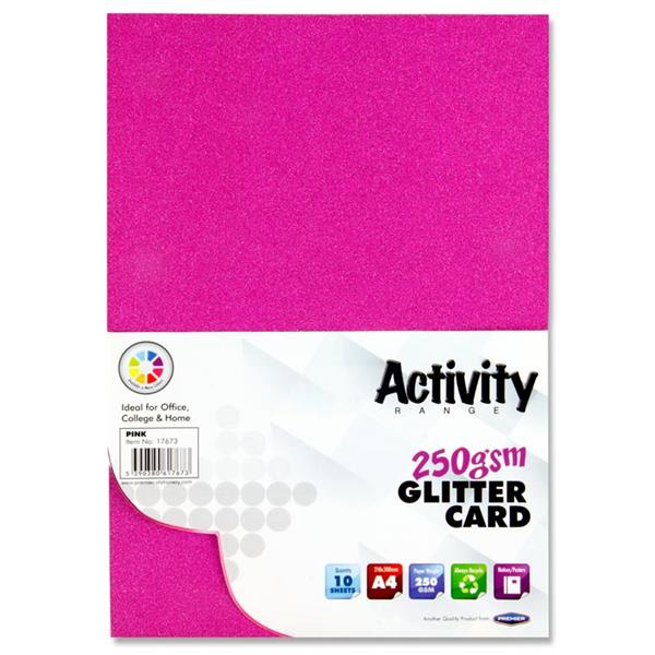 Pack of 10 Sheets A4 Pink 250gsm Glitter Card by Premier Activity