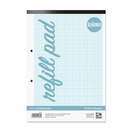 Rhino A4 100 Page 20mm Graph Ruling with Plain on Reverse Graph Pad