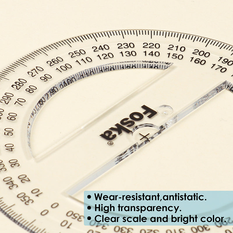 360 Degree 10cm School Transparent Plastic Protractor Ruler