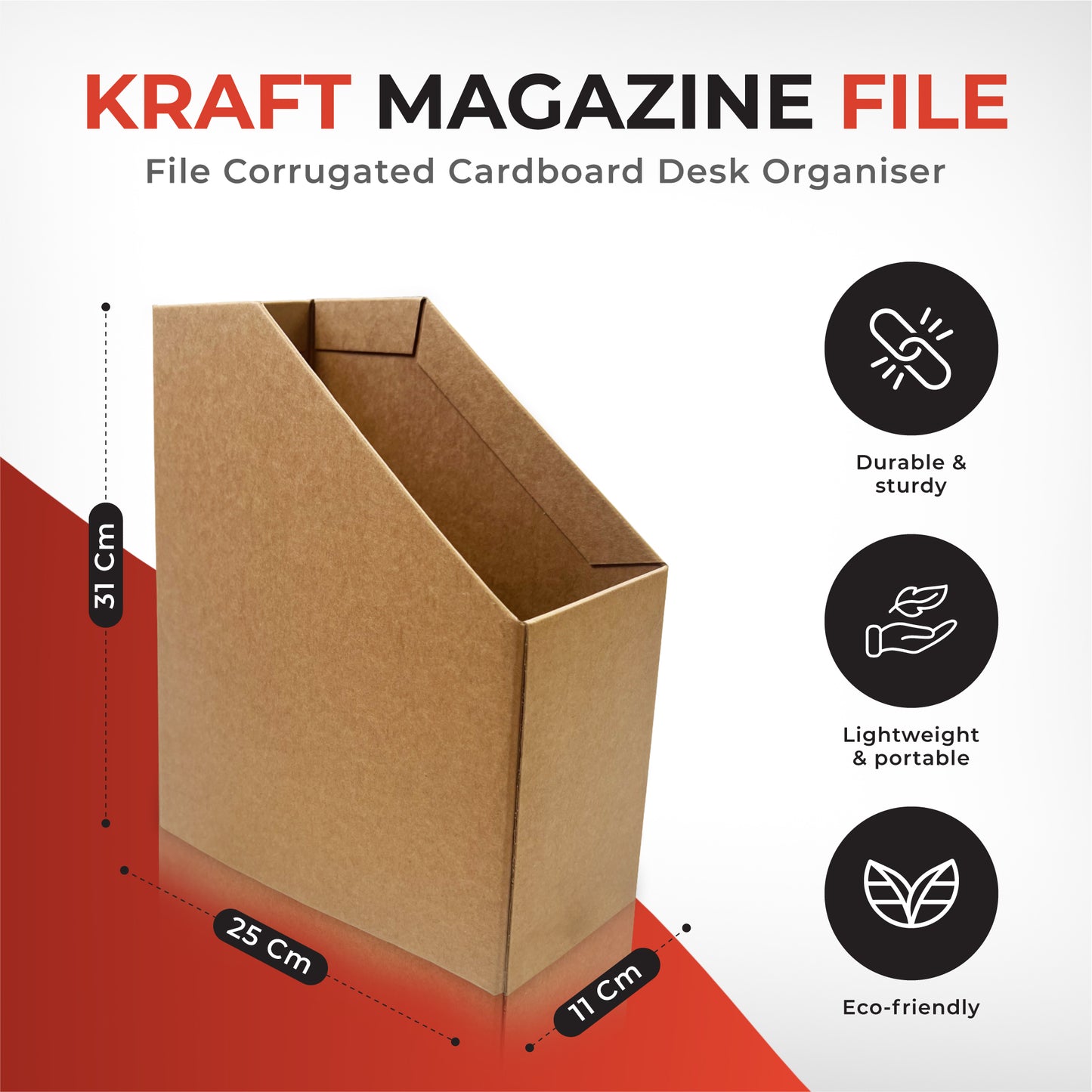 Kraft Magazine File Corrugated Cardboard Desk Organiser