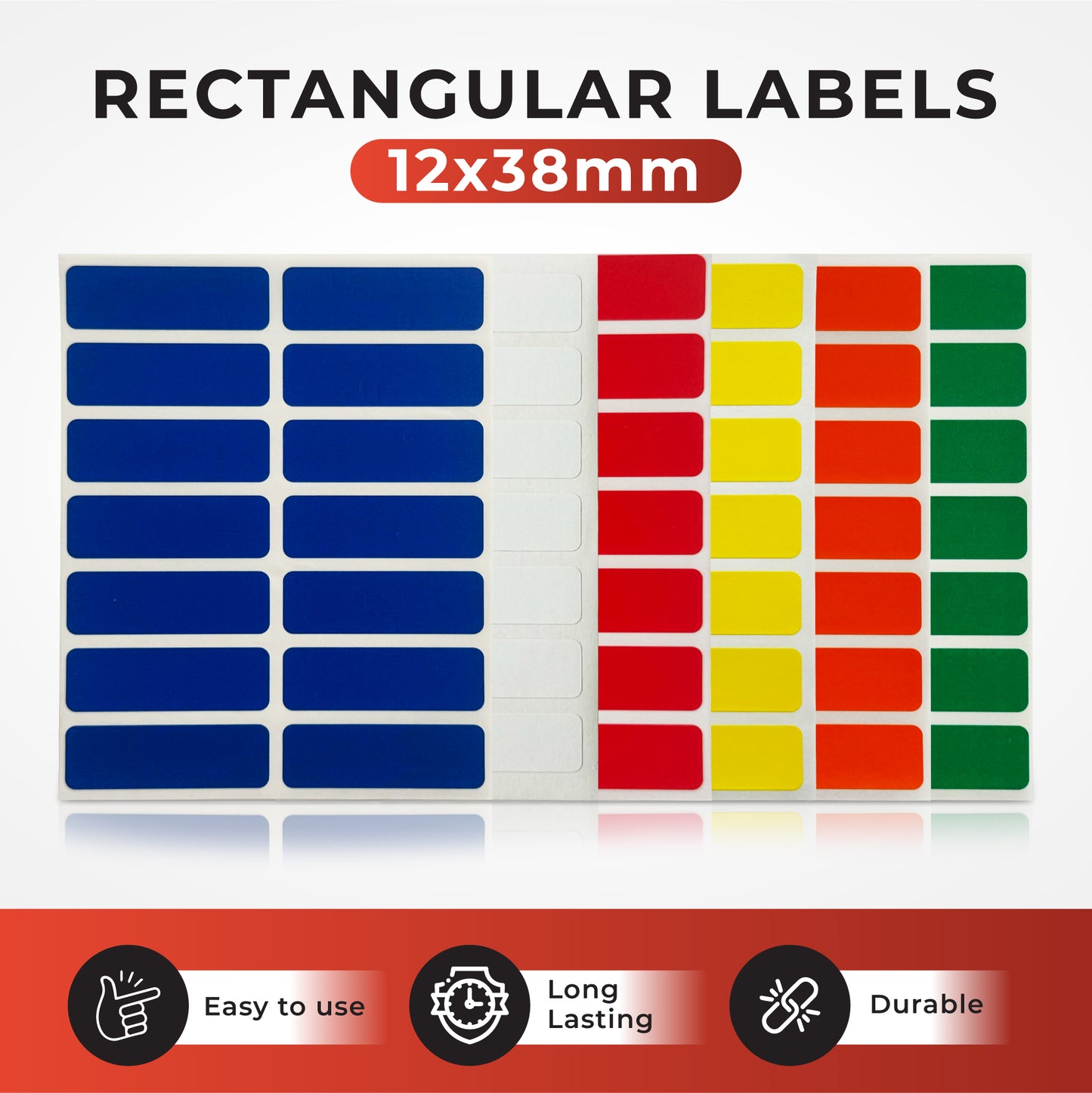 Pack of 98 Yellow 12x38mm Rectangular Labels - Adhesive Stickers