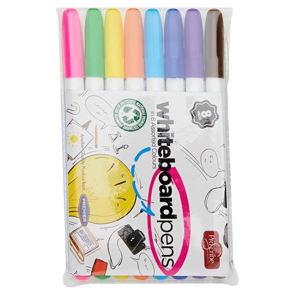 Pack of 8 Assorted Dry Wipe White Board Markers by Pro:scribe