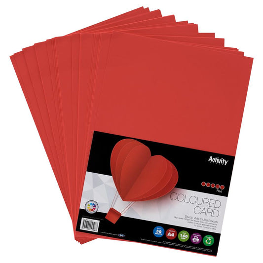 Pack of 50 Sheets A4 Red 160gsm Card by Premier Activity