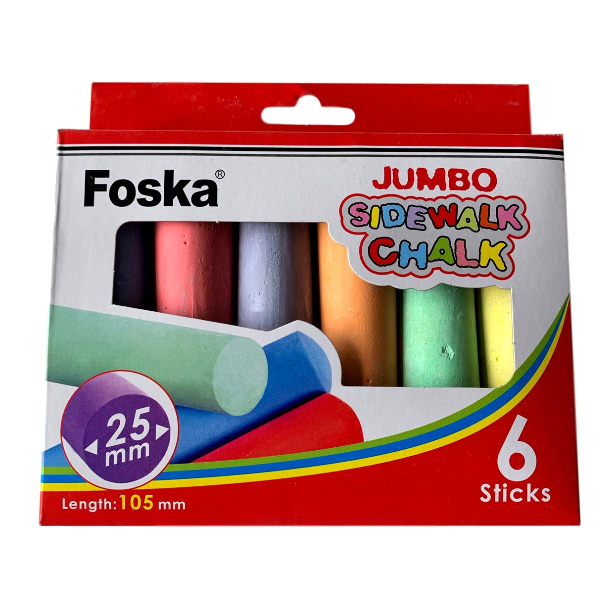 Pack of 6 Assorted Colour Jumbo Sidewalk Chalk