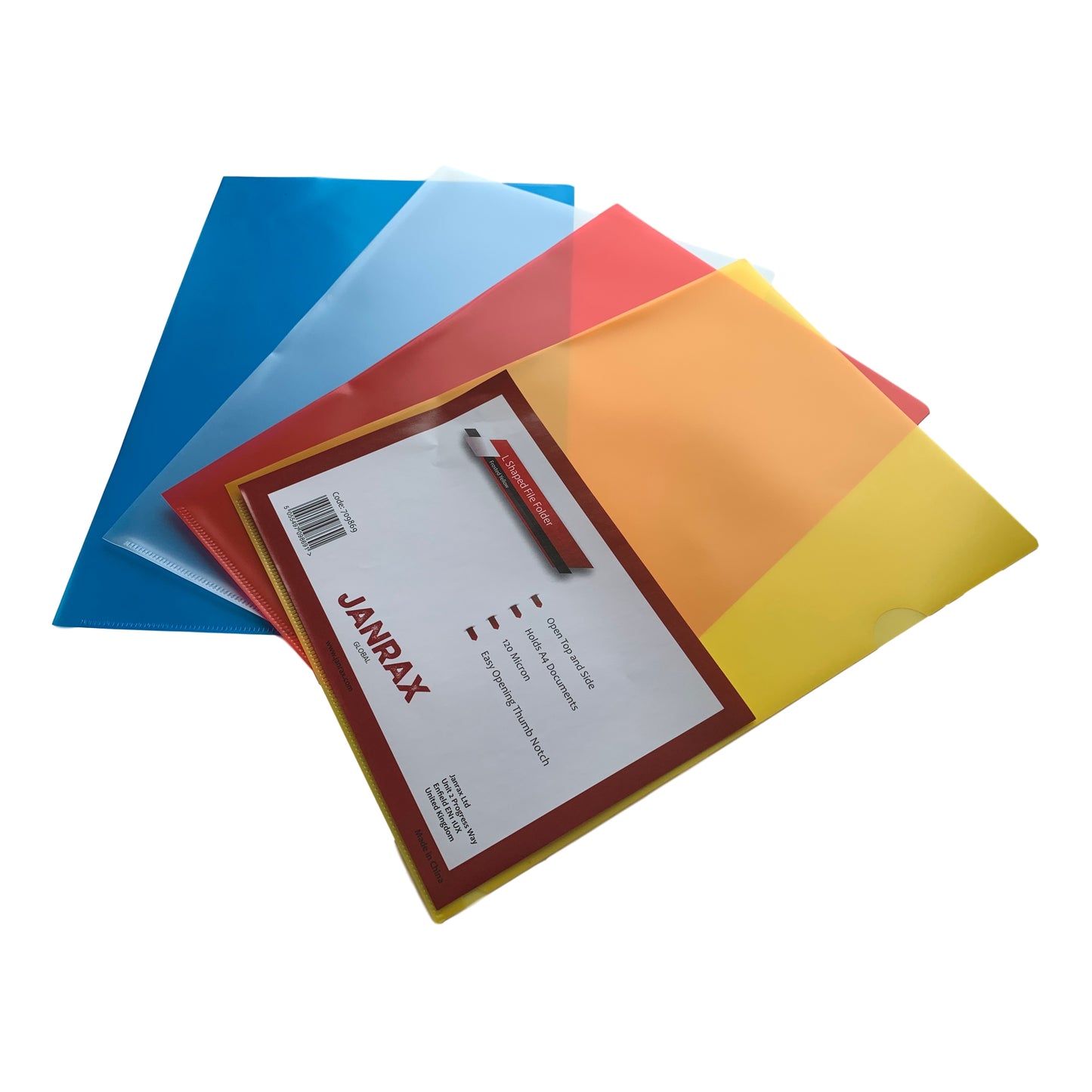 Pack of 200 A4 Assorted Colour L Shaped Open Top and Side Report File Folders