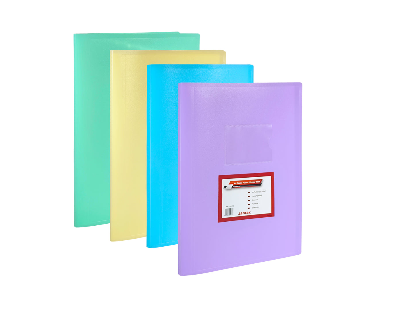 A4 Pastel Purple Coloured Flexicover 20 Pocket Display Book with Card Pocket