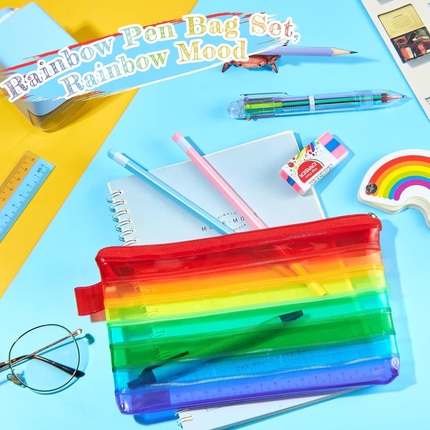 Rainbow Coloured Flat 8x4" Pencil Case - Zippy Bag