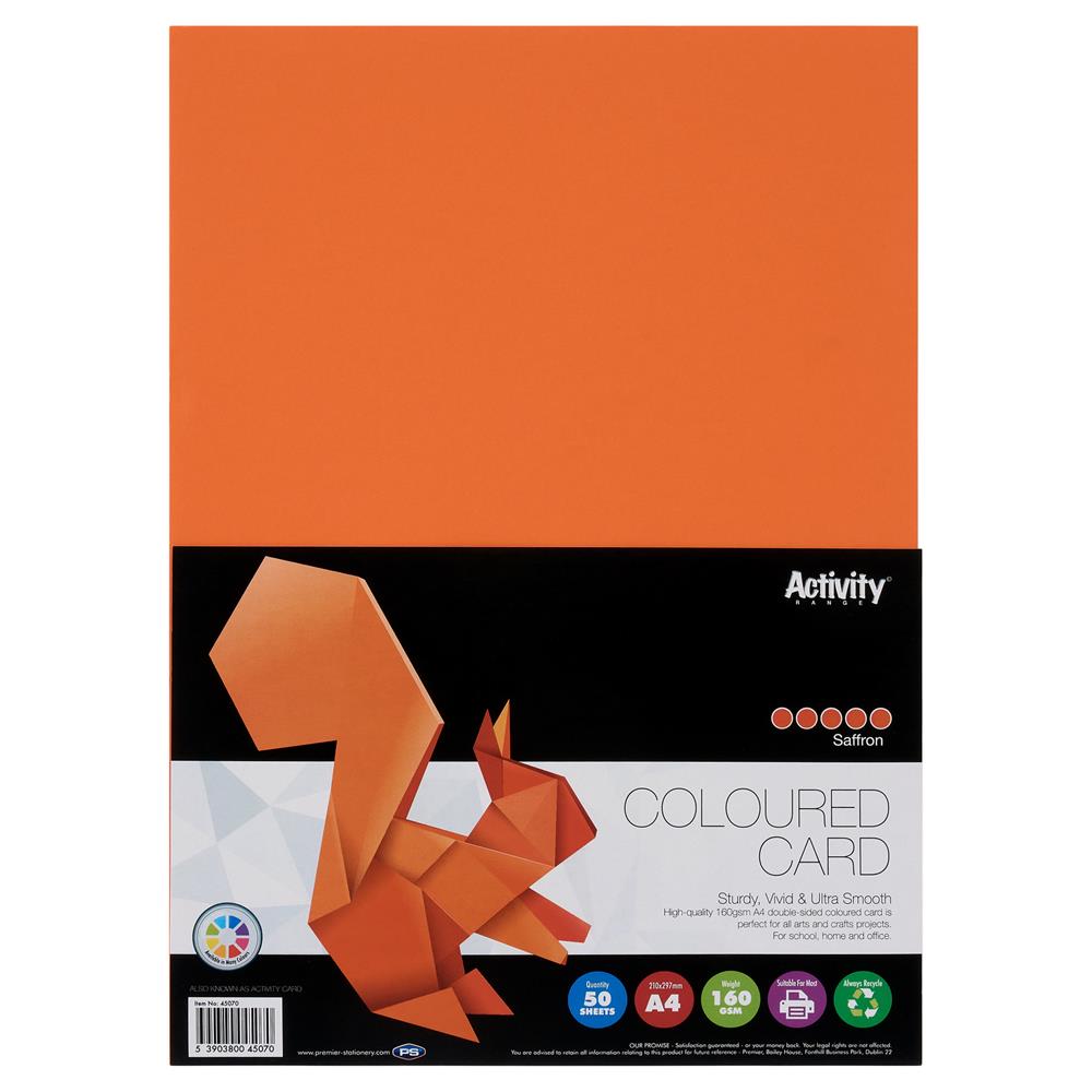 Pack of 50 Sheets A4 Saffron Orange 160gsm Card by Premier Activity