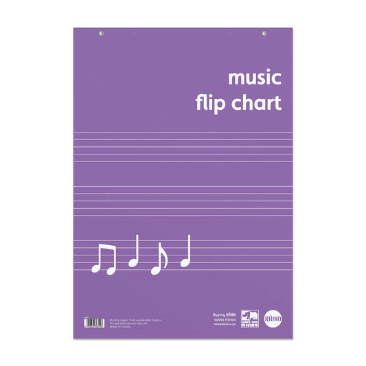 Rhino A1 30 Leaf 20 Music 5 Stave Ruling with Plain Reverse Educational Music Flip Chart Pad