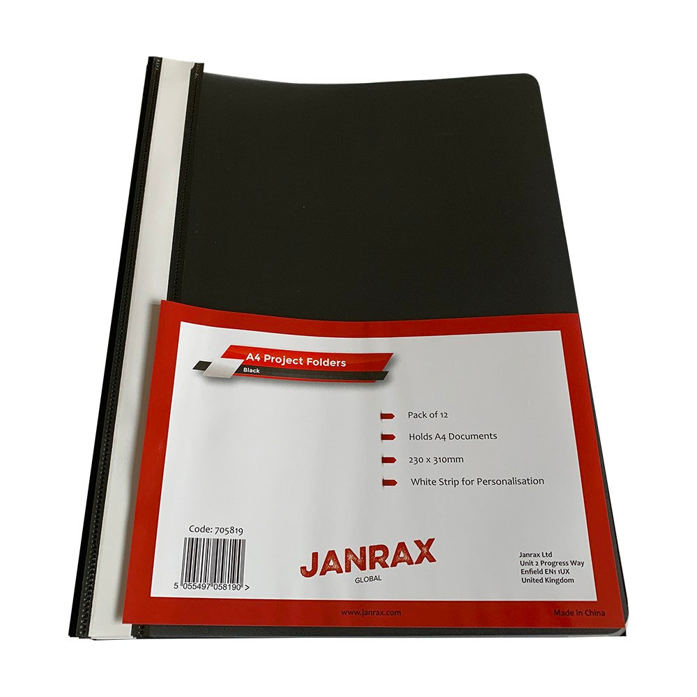 Pack of 12 Black A4 Project Folders by Janrax