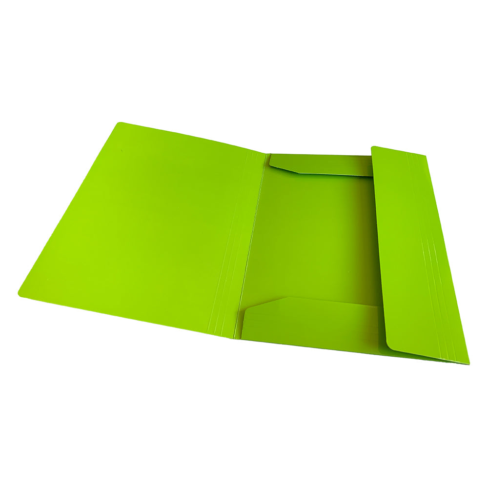 Janrax A4 Green Laminated Card 3 Flap Folder with Elastic Closure