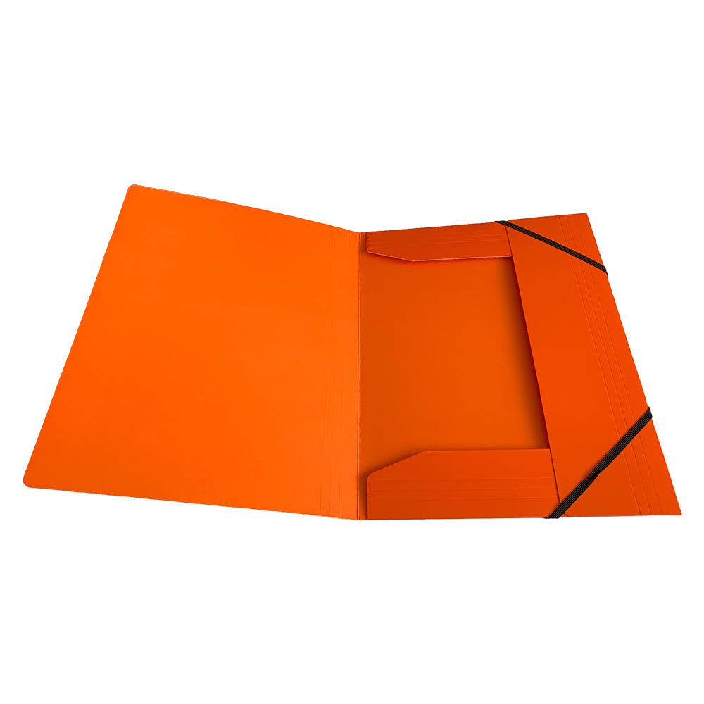 Janrax A4 Orange Laminated Card 3 Flap Folder with Elastic Closure