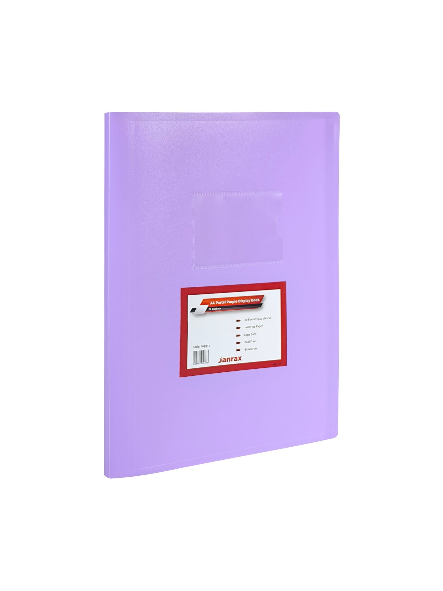 A4 Pastel Purple Coloured Flexicover 20 Pocket Display Book with Card Pocket