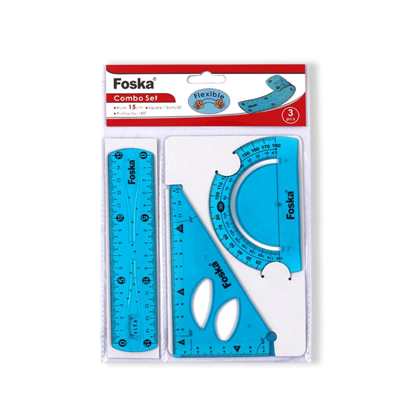 3 Pieces Plastic Flexible Ruler Geometric Set