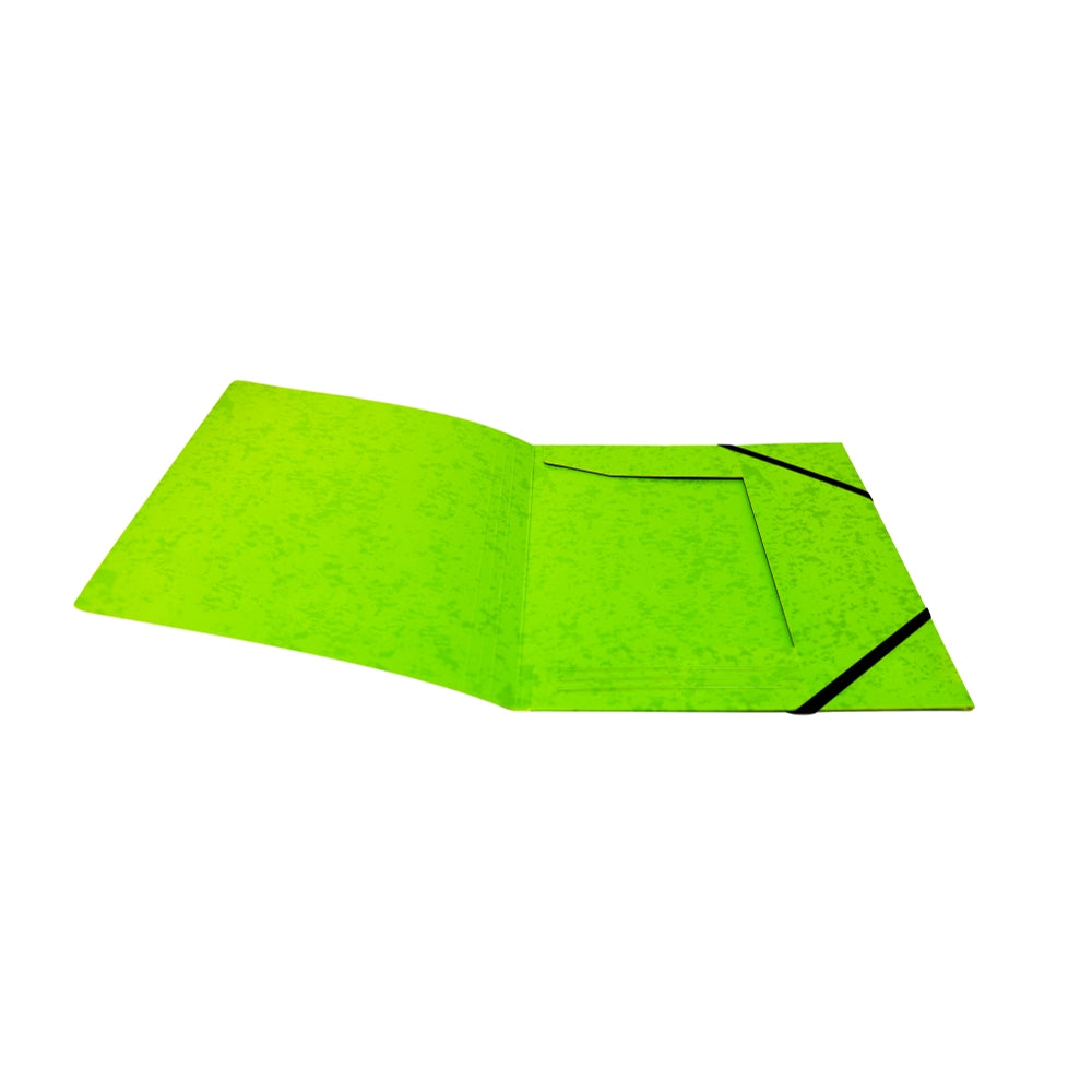 A4 Neon Green Card 3 Flap Folder With Elastic Closure