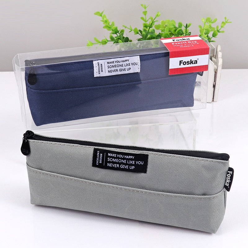 Simple Style Coloured Student Pencil Case with Zipper