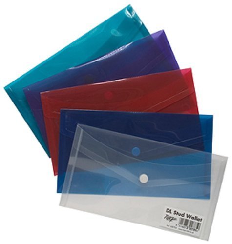 Pack of 5 DL Stud Document Wallets Assorted Colours