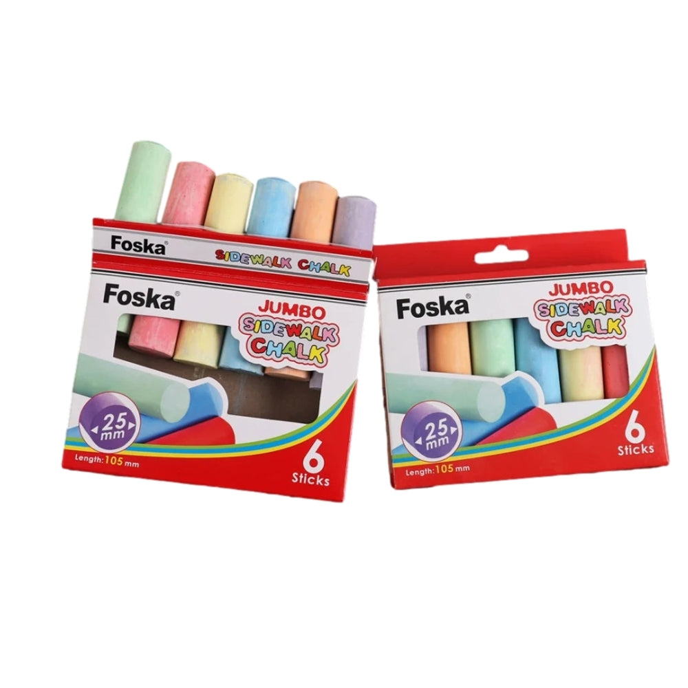 Pack of 6 Assorted Colour Jumbo Sidewalk Chalk