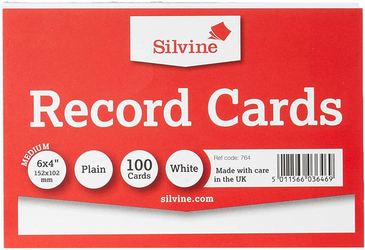 Pack of 100 Plain White Record Cards 6x4" (152x101mm)