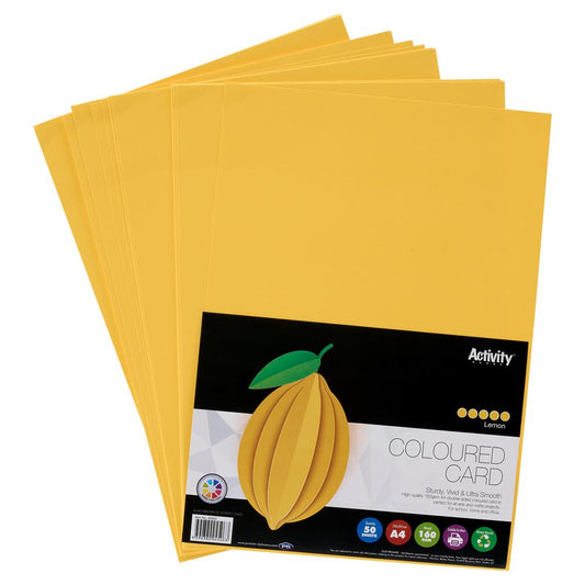 Pack of 50 Sheets A4 Lemon Yellow 160gsm Card by Premier Activity