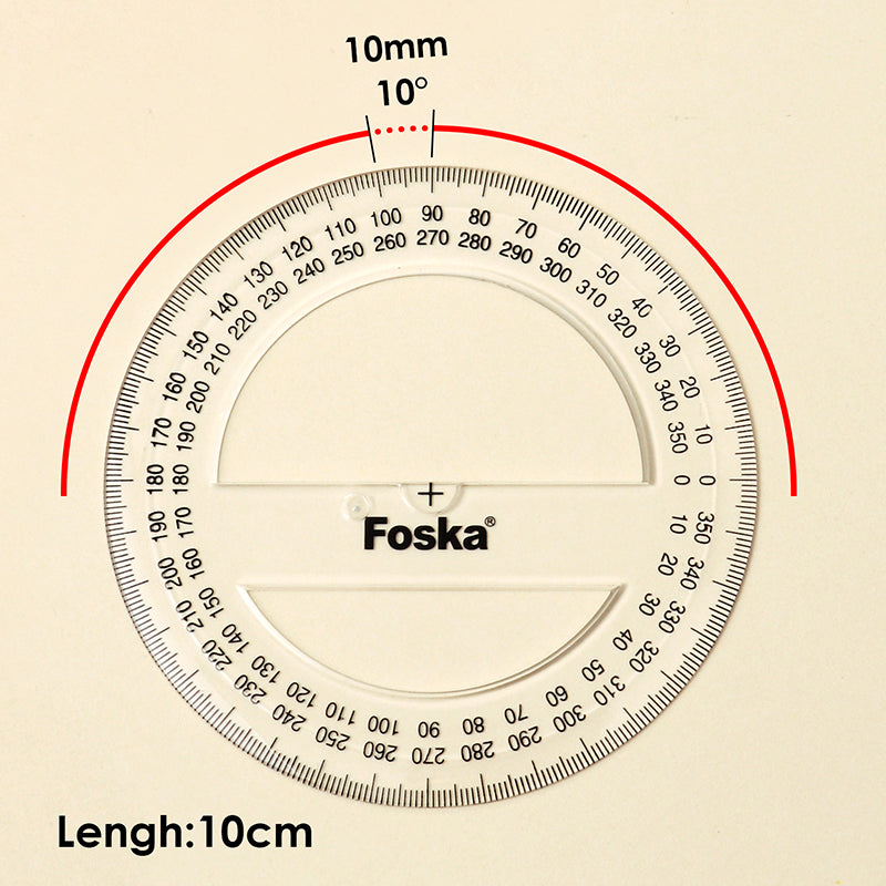 360 Degree 10cm School Transparent Plastic Protractor Ruler