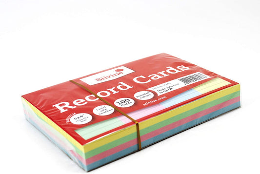 Pack of 100 Multi-Coloured Record Cards 6x4" (152 x 102mm)	