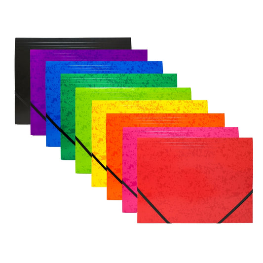 Pack of 12 A4 Assorted Colour Card 3 Flap Folders with Elastic Closure