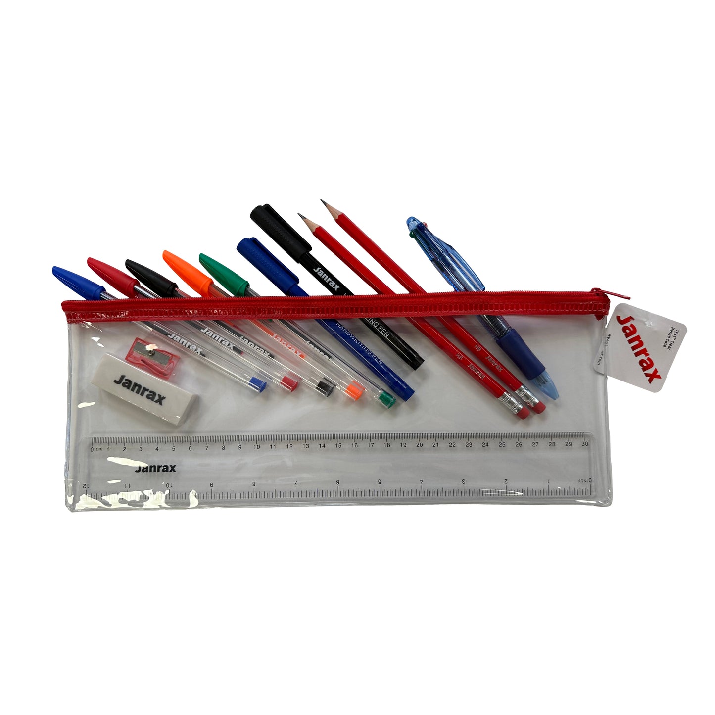 Stationery Filled Red Zip 13x5" Pencil Case