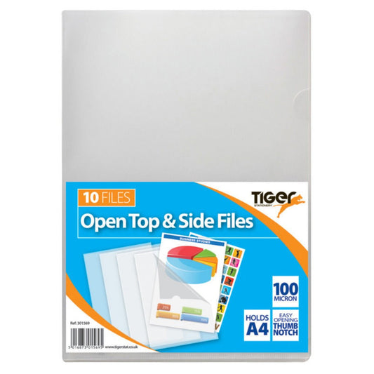 Pack of 10 Clear A4 Report Files Cut Flush Document Folder Open Top and Side