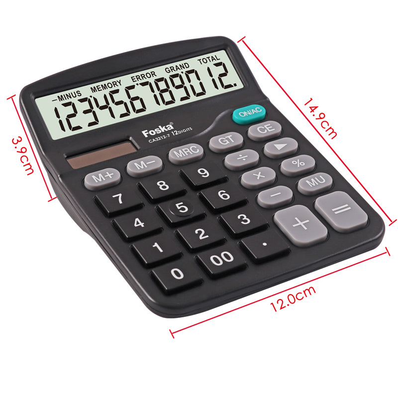 Foska 12 Digit Solar Power and Battery Office Calculator