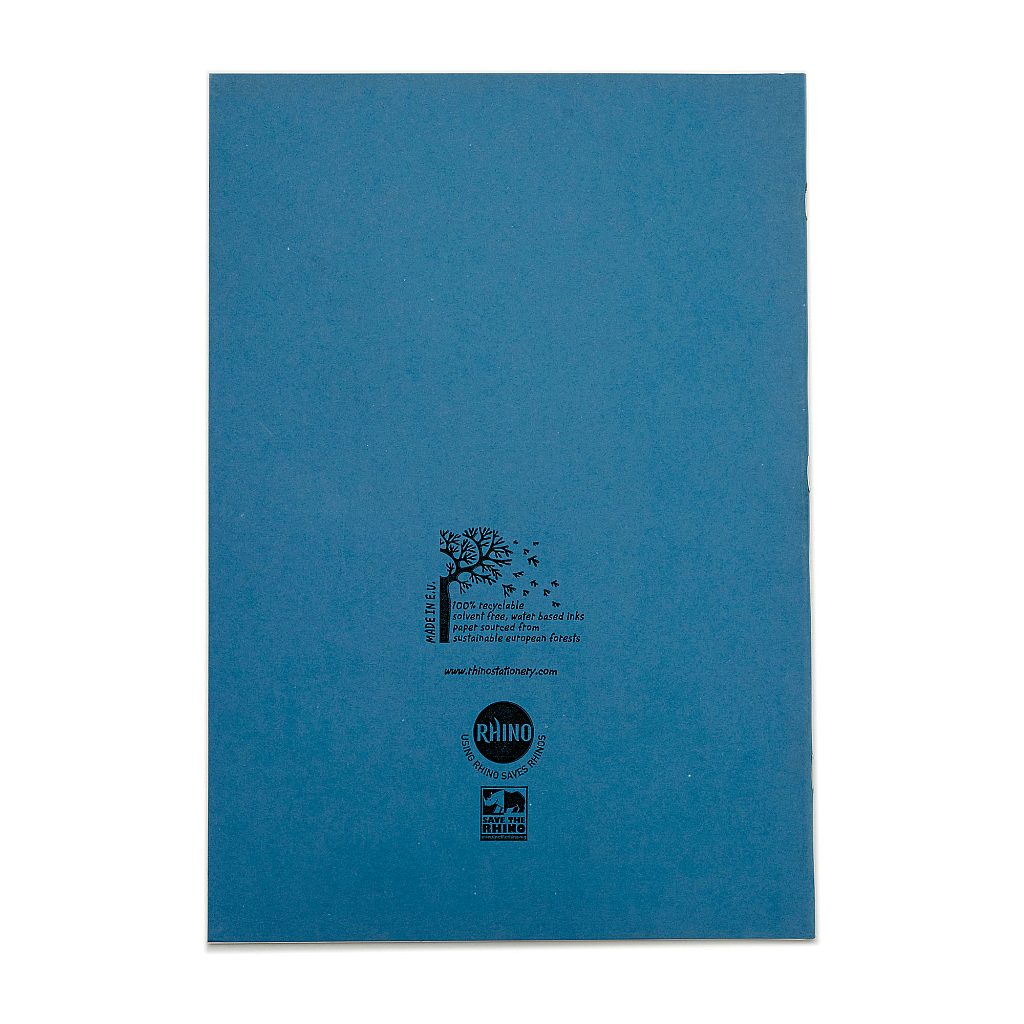 Rhino A4 48 Page Light Blue with Cream Tinted Paper 12mm Lined with Margin Exercise Book