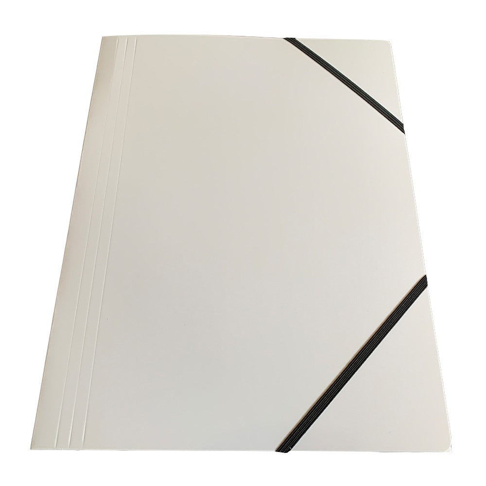 Janrax A4 White Laminated Card 3 Flap Folder with Elastic Closure