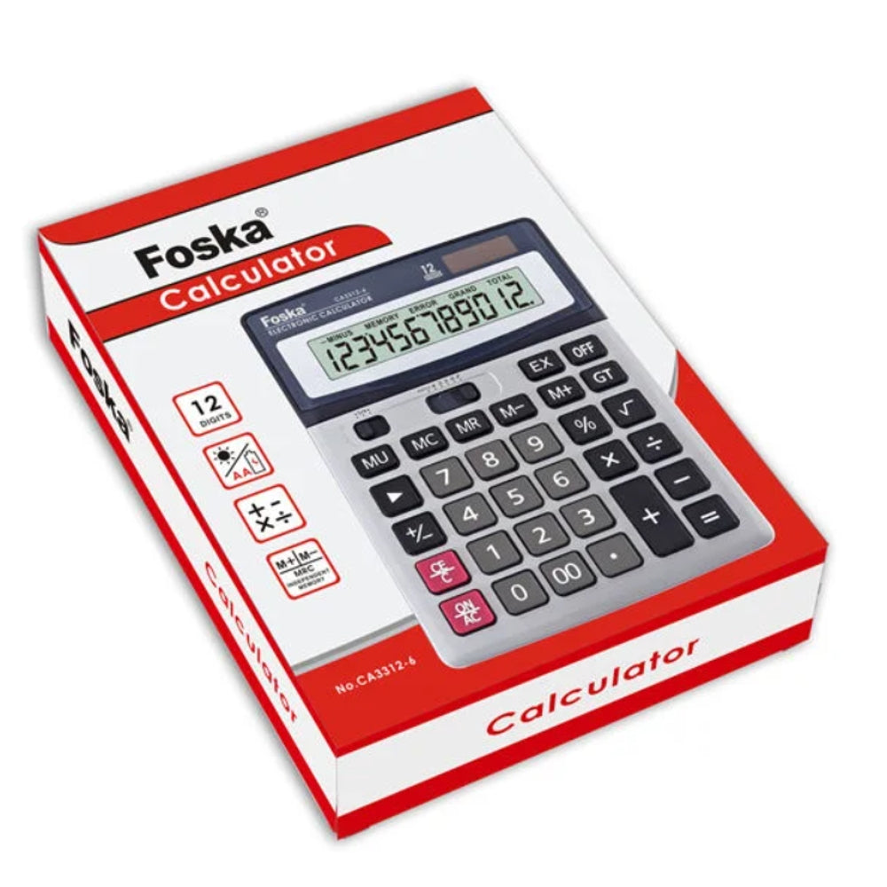 Foska 12 Digit Solar Power and Battery Big Desktop Calculator