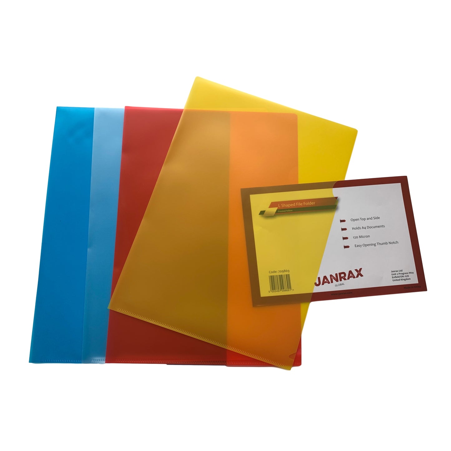 Pack of 200 A4 Assorted Colour L Shaped Open Top and Side Report File Folders