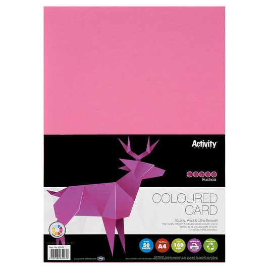 Pack of 50 A4 160gsm Fuchsia Pink Card Sheets by Premier Activity