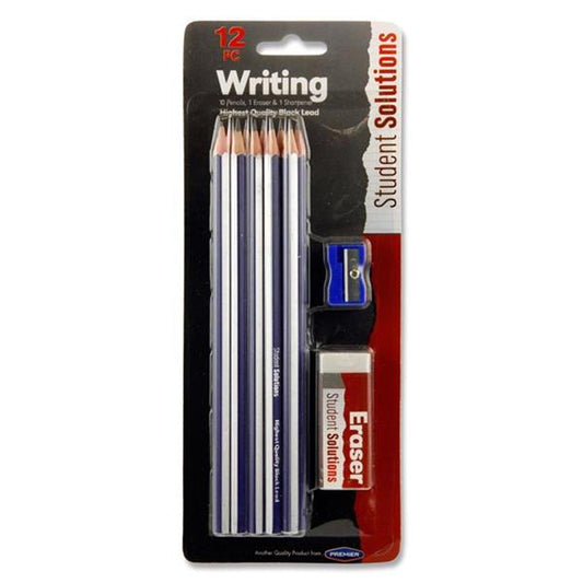 Pack of 12 Piece Pencils Eraser & Sharpener Set by Student Solutions