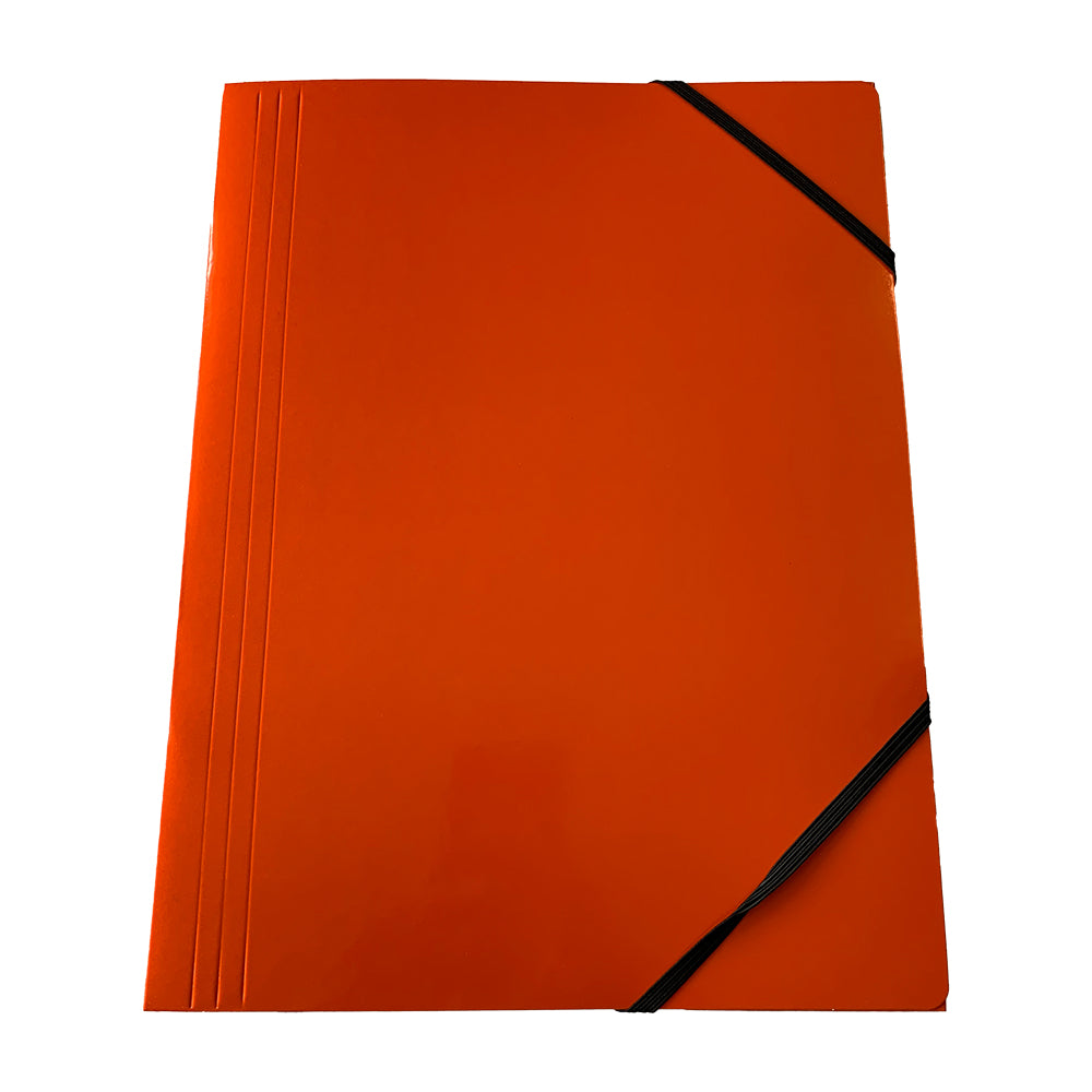 Janrax A4 Orange Laminated Card 3 Flap Folder with Elastic Closure